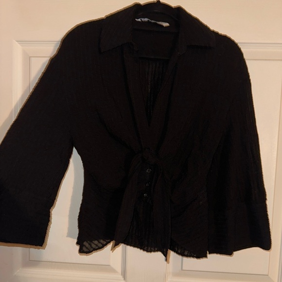 Zara women’s black low cut cropped blouse XS summer contemporary semi sheer - Picture 2 of 11